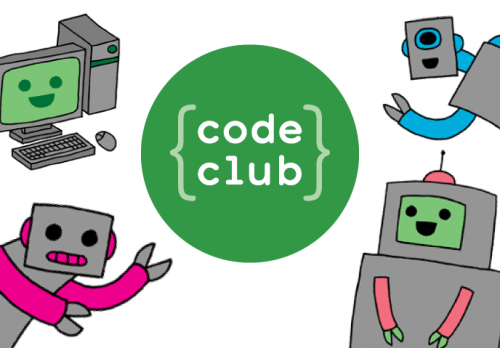 The Code Club logo with added robots - Moonhack 2017