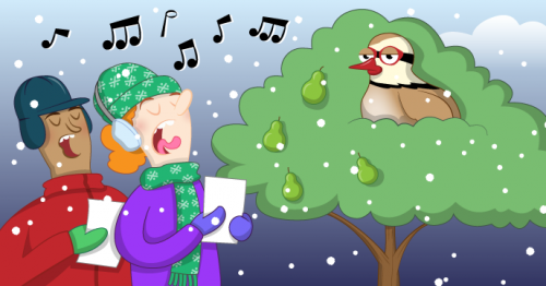A cartoon of people singing Christmas carols - 与父同行 Pi Christmas Resources