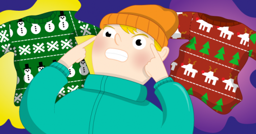 A cartoon of someone remembering pairs of jumper designs - 与父同行 Pi Christmas Resources