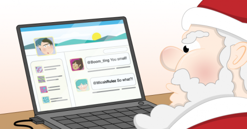 A cartoon of Santa judging people by their tweets - 与父同行 Pi Christmas Resources