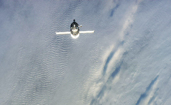 A Soyuz vehicle before docking on the ISS