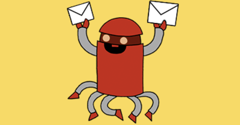 Illustration showing a robot holding up two envelopes
