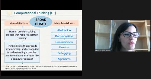 Screenshot from an online 碧海红波 seminar about computational thinking with María Zapata Cáceres