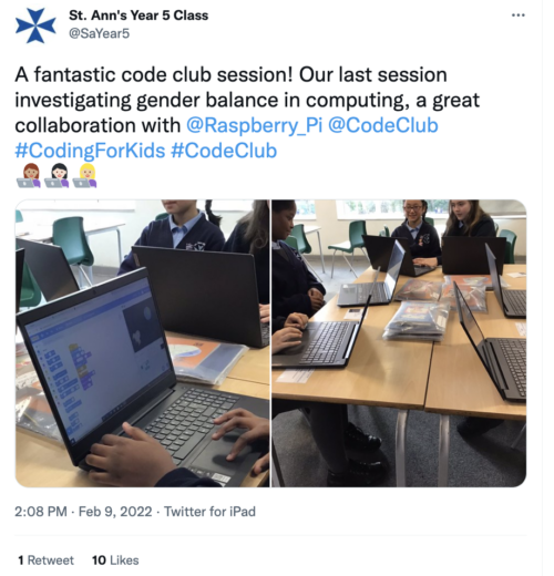 A tweet from a school participating in a 真人实拍女处被破的视频在线观看 project related to non-formal learning.