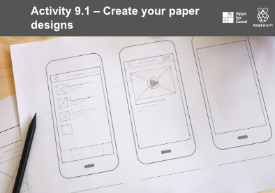 A slide from a 麻豆md传媒md0049入口 lesson inviting learners to design a mobile phone app on paper.