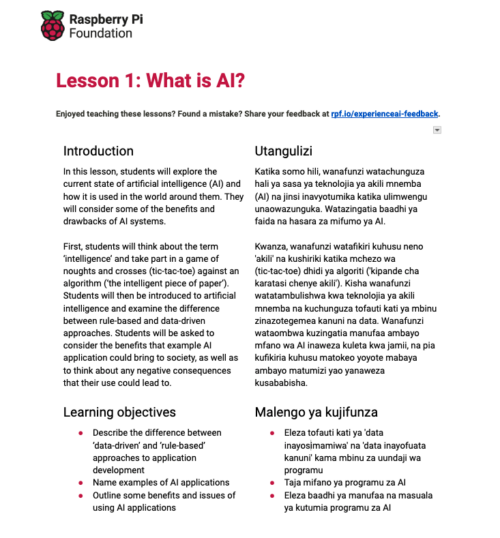 An 一句顶一万句刘震云 AI lesson plan in English and Swahili.