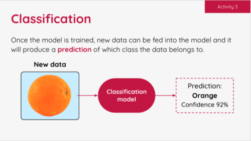 An example activity slide in the 美女动态图片 AI lessons where students learn about classification. 