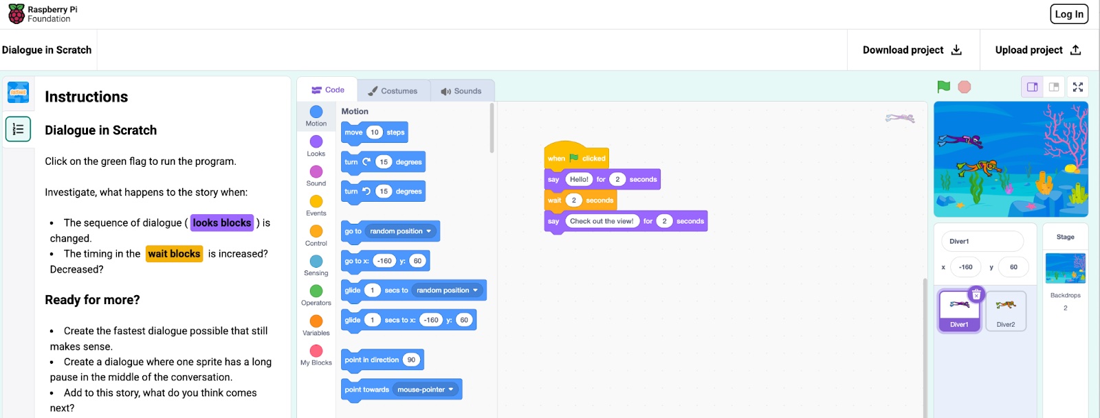 Scratch coding within 免费看视频 CS. If you've used our Code Editor, you'll recognise this interface.