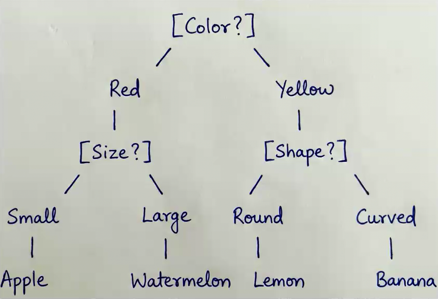 A decision tree to classify fruit.