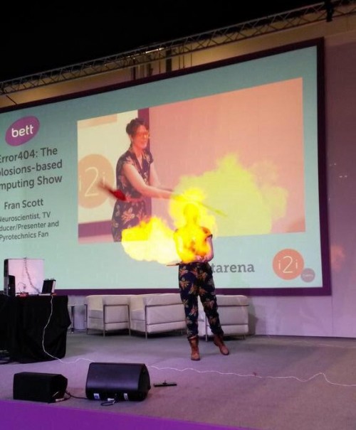 A first for Bett arena we think: Fran Scott exploding hydrogen -filled balloons in the Arena.