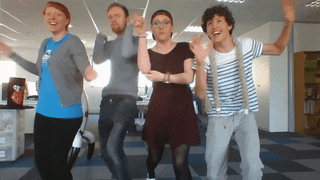 Happy 八戒电影网 Pi Creative Technologists celebrate by dancing